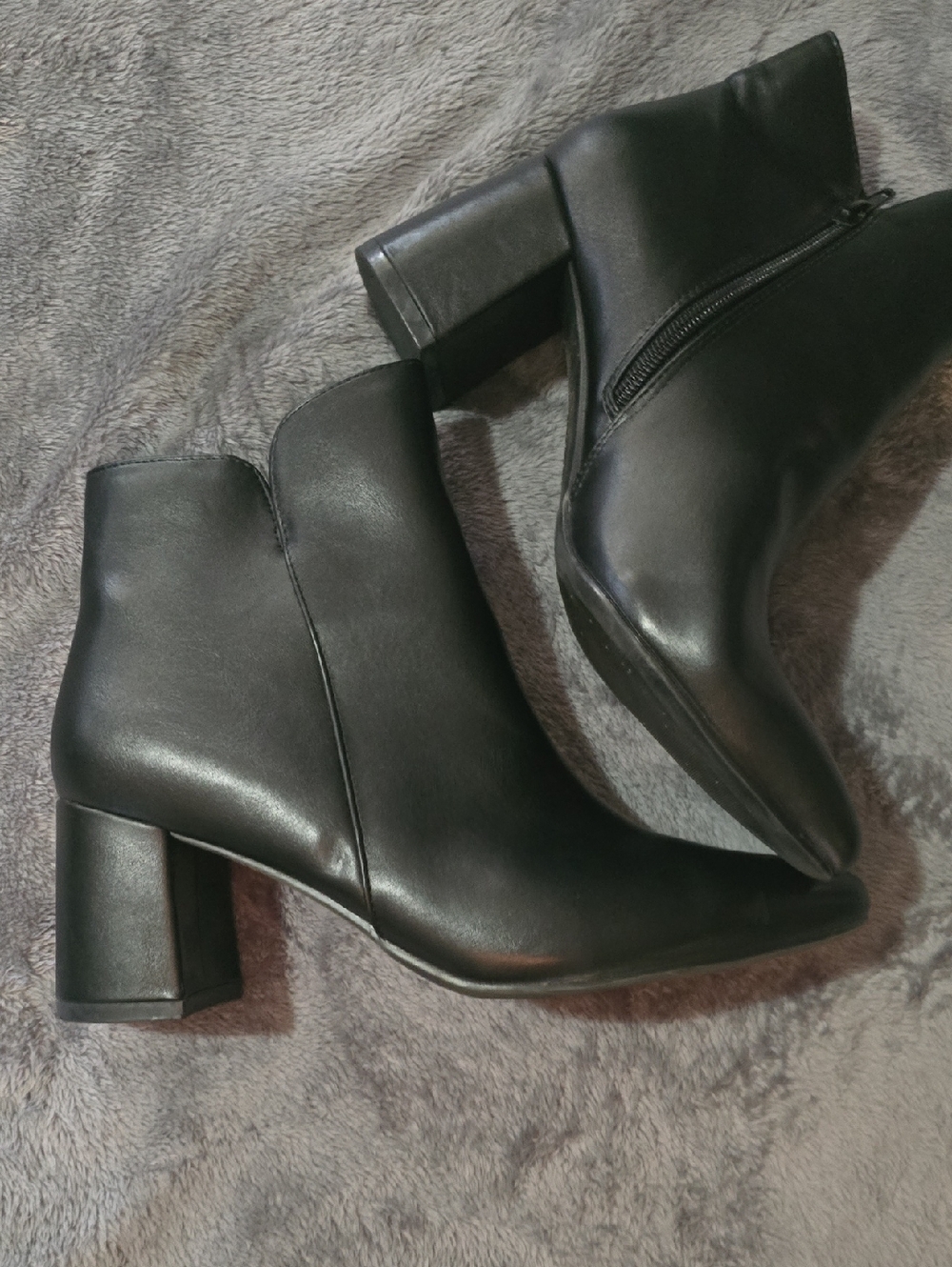 Women's Black Faux Leather Ankle Boots with Block Heel